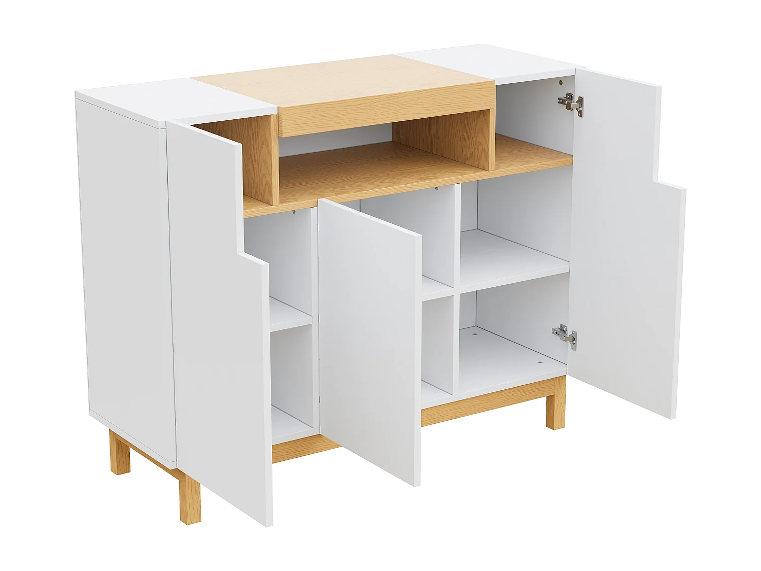 Buffet 120,5x42x96 cm - avec 3 portes - étagères ouvertes - panneaux de particules - blanc