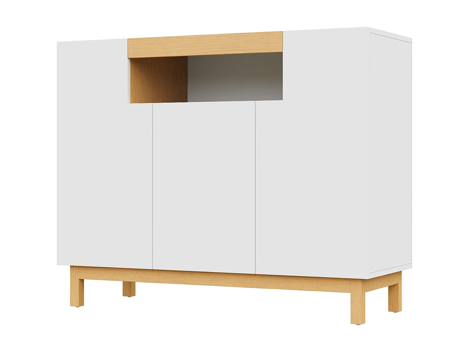 Buffet 120,5x42x96 cm - avec 3 portes - étagères ouvertes - panneaux de particules - blanc