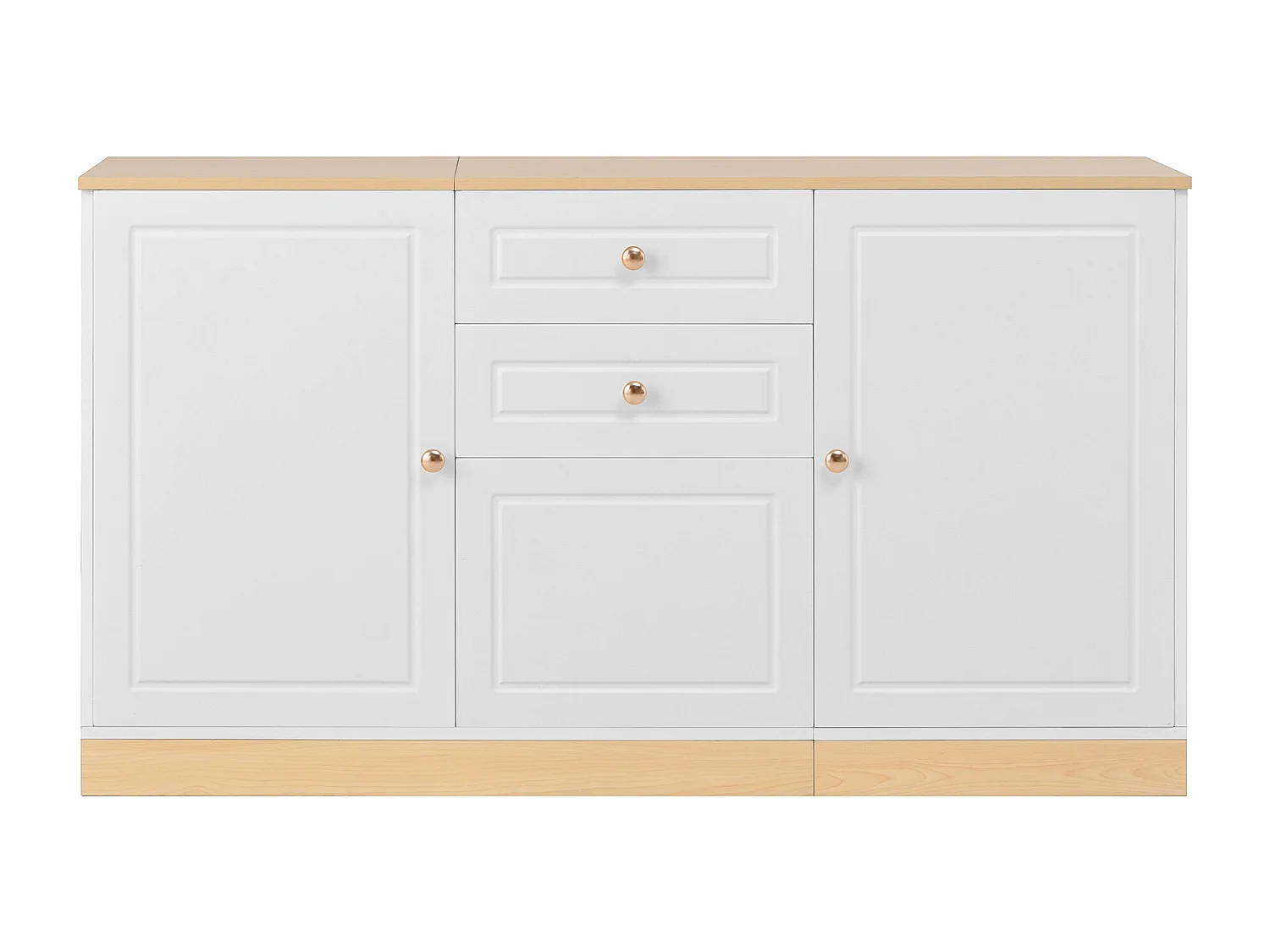 Buffet moderne 135,5x39x76 cm - 3 portes et 2 tiroirs - Large plateau - Étagères réglables - Panneaux de particules - Blanc+naturel