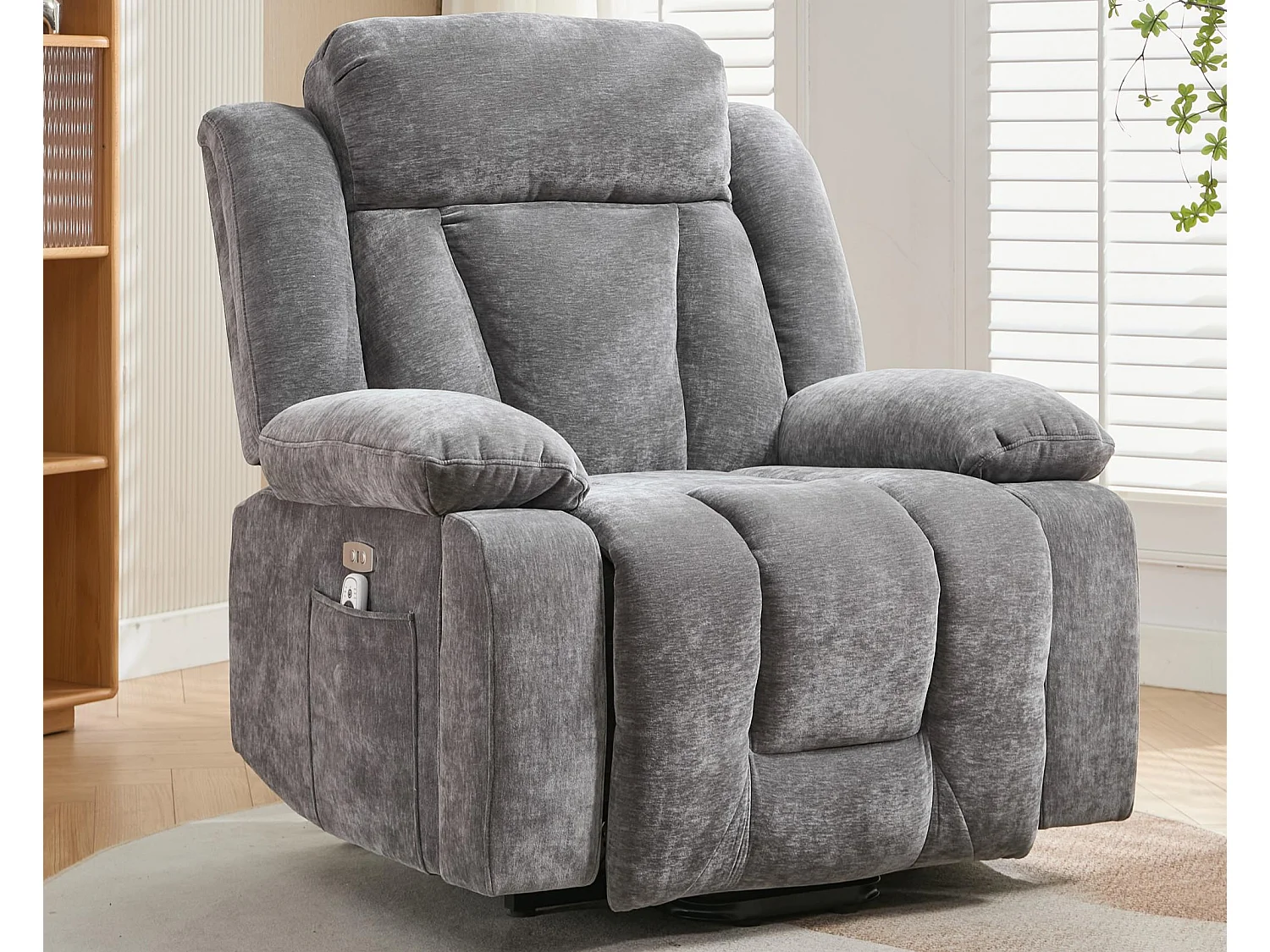 Poltrona massaggiante elettrica regolabile 95x94x107cm - Funzioni massaggio e riscaldamento - Tasche laterali - Portabicchieri e porte USB - Grigio