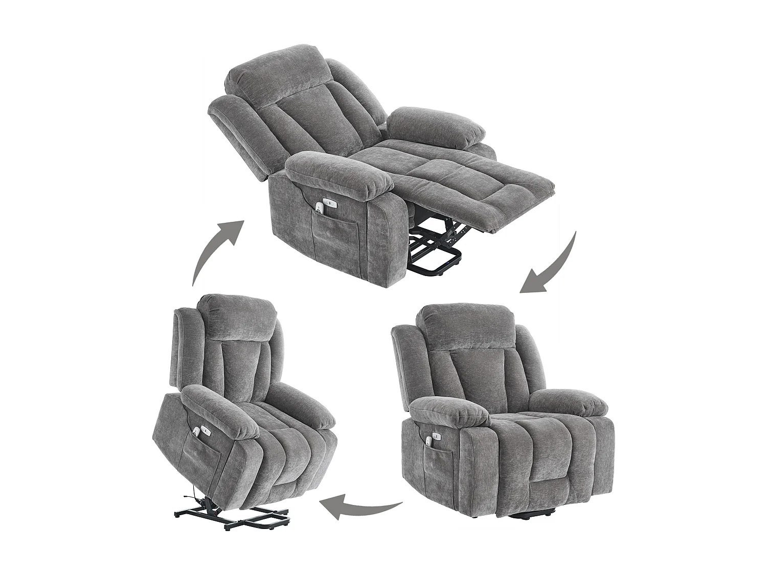 Poltrona massaggiante elettrica regolabile 95x94x107cm - Funzioni massaggio e riscaldamento - Tasche laterali - Portabicchieri e porte USB - Grigio