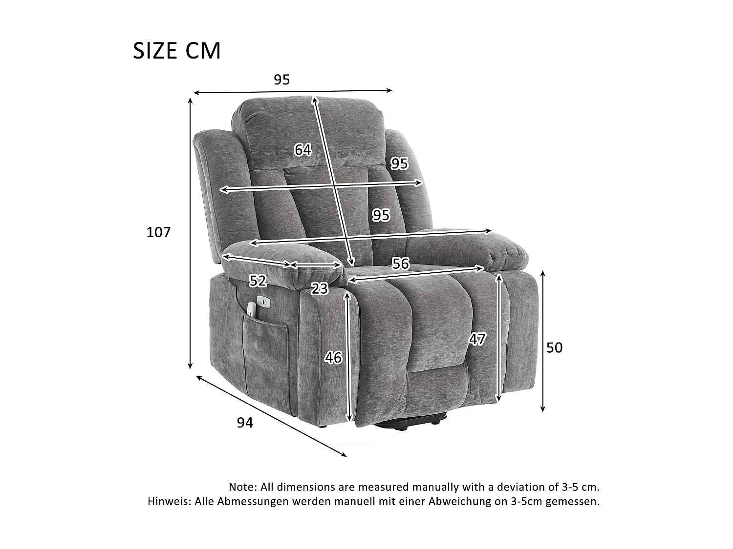 Poltrona massaggiante elettrica regolabile 95x94x107cm - Funzioni massaggio e riscaldamento - Tasche laterali - Portabicchieri e porte USB - Grigio