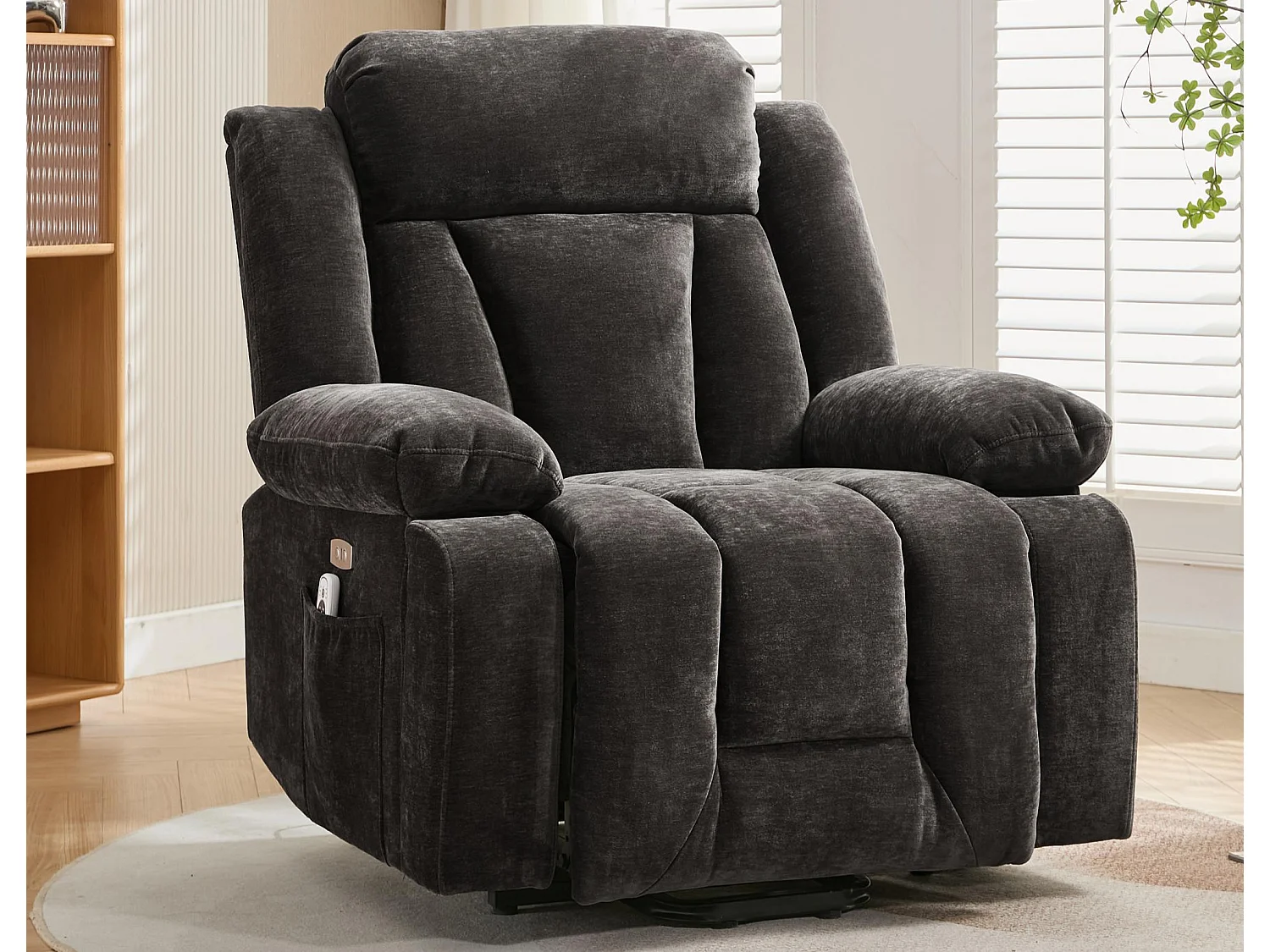 Fauteuil de massage électrique réglable 95x94x107cm - Fonctions massage et chauffage - Poches latérales - Porte-gobelets et ports USB - Marron