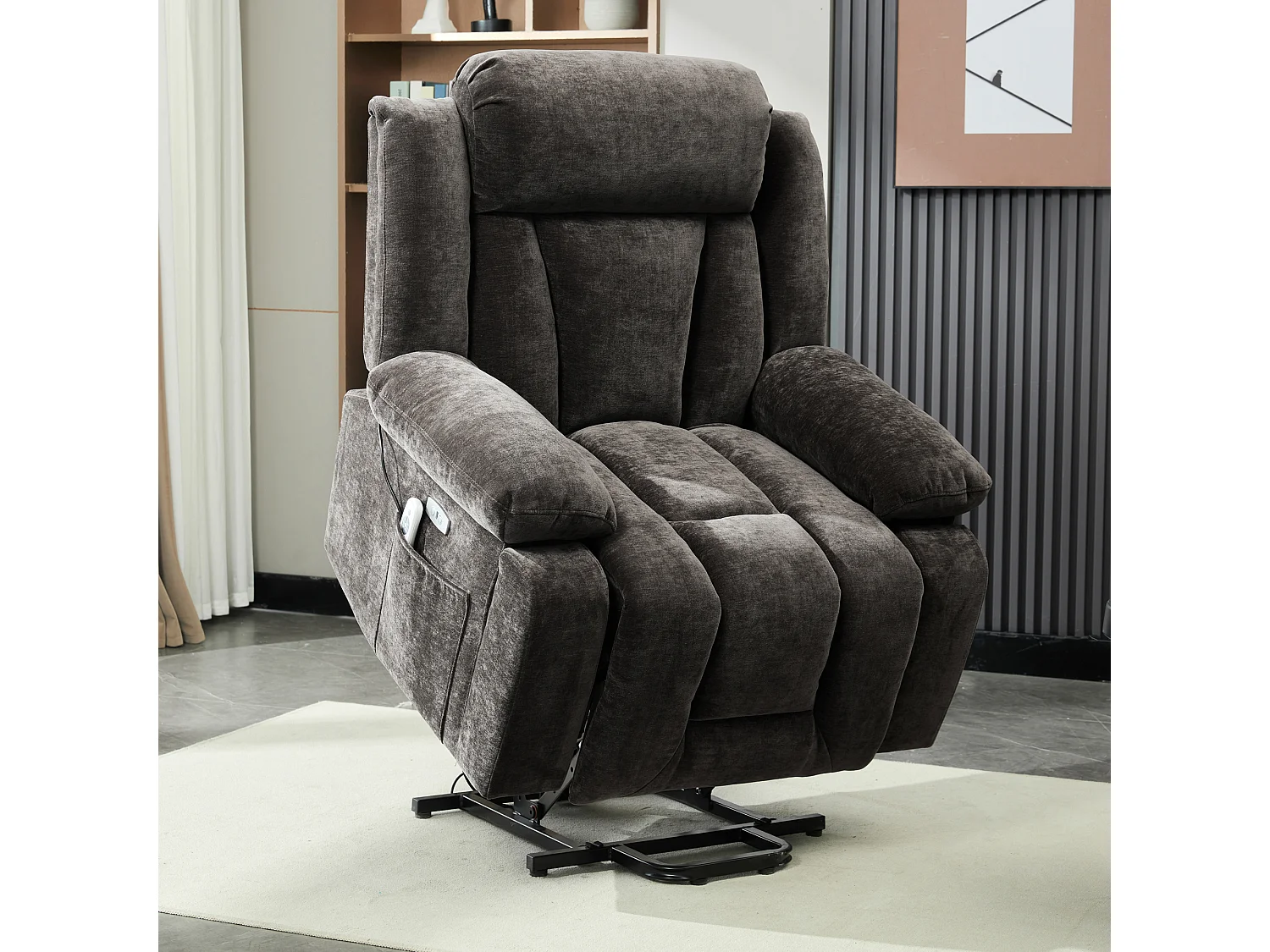 Fauteuil de massage électrique réglable 95x94x107cm - Fonctions massage et chauffage - Poches latérales - Porte-gobelets et ports USB - Marron