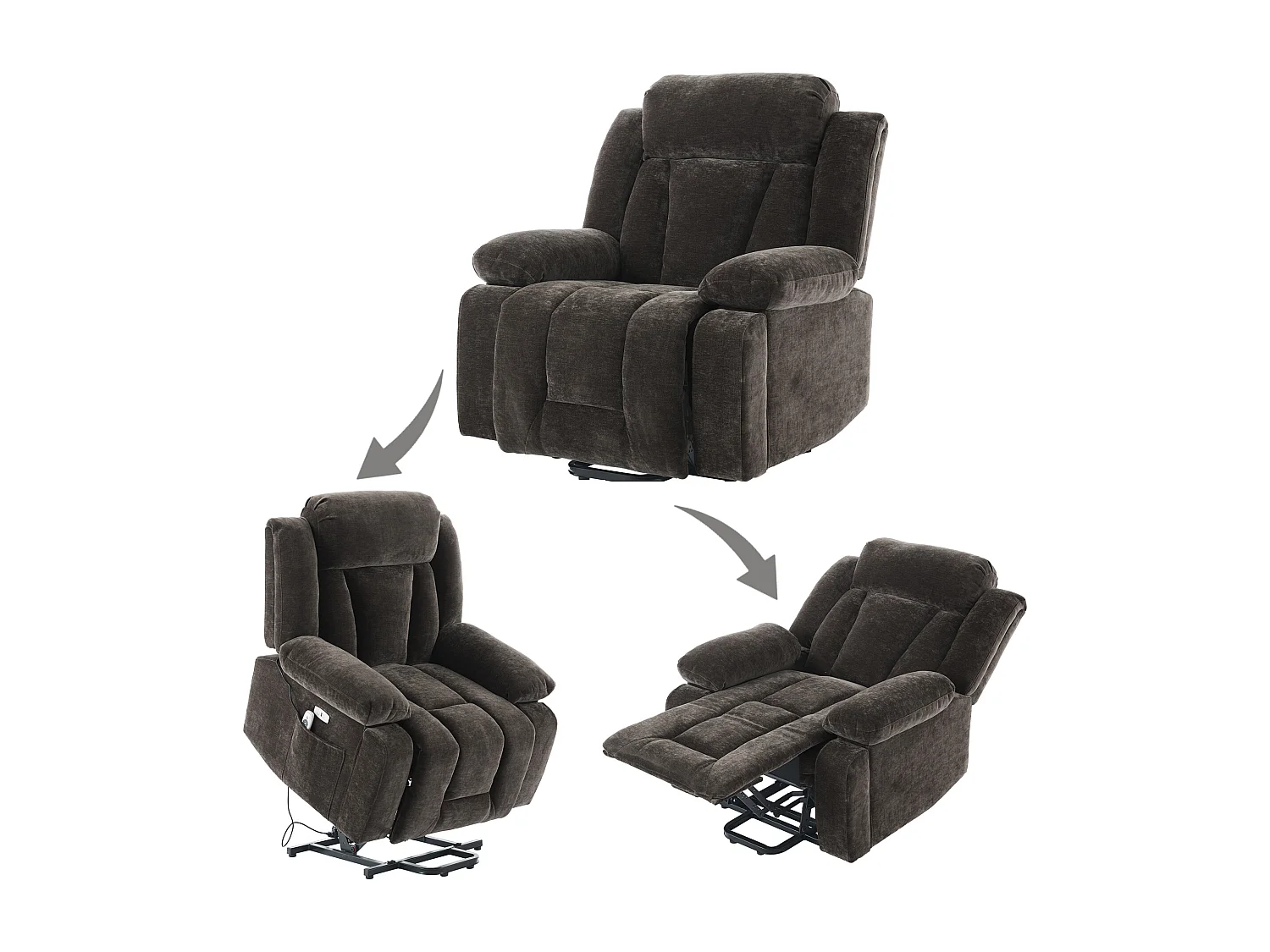 Fauteuil de massage électrique réglable 95x94x107cm - Fonctions massage et chauffage - Poches latérales - Porte-gobelets et ports USB - Marron