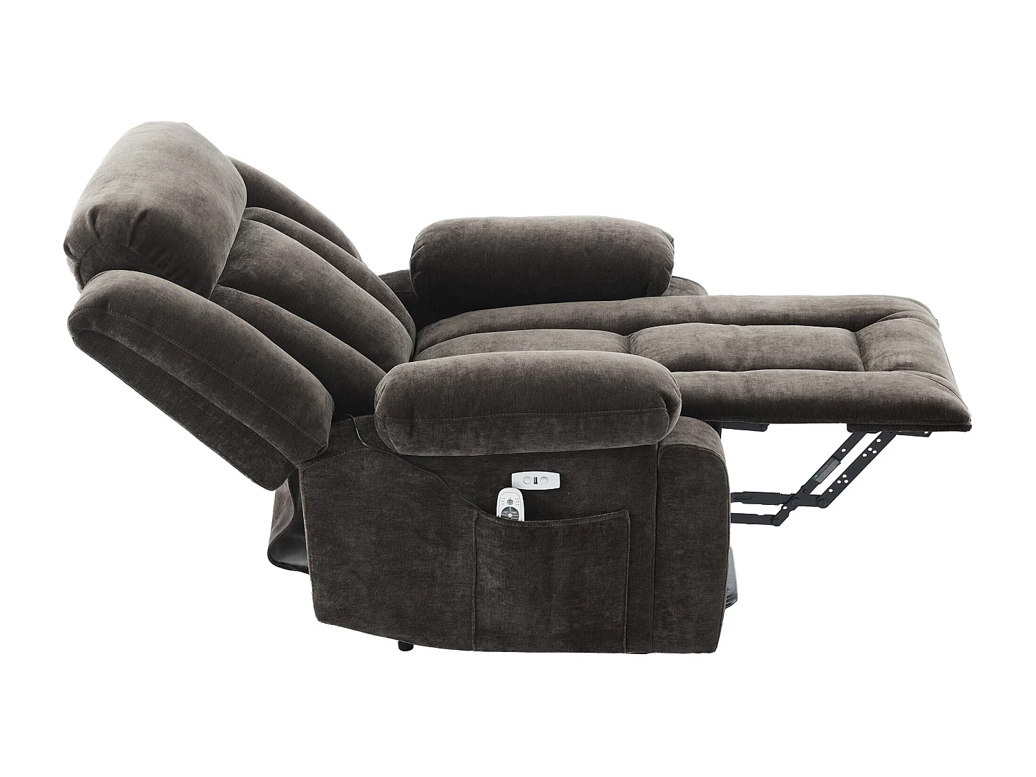 Fauteuil de massage électrique réglable 95x94x107cm - Fonctions massage et chauffage - Poches latérales - Porte-gobelets et ports USB - Marron
