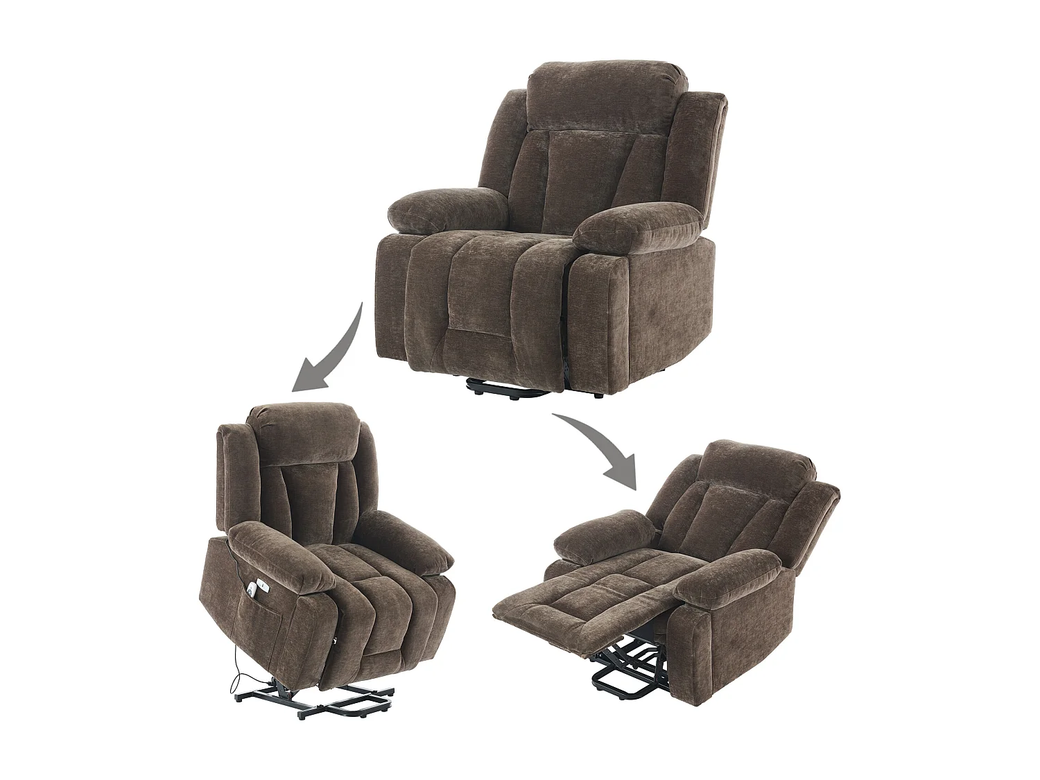 Poltrona massaggiante elettrica regolabile 95x94x107cm - Funzioni massaggio e riscaldamento - Tasche laterali - Portabicchieri e porte USB - Marrone