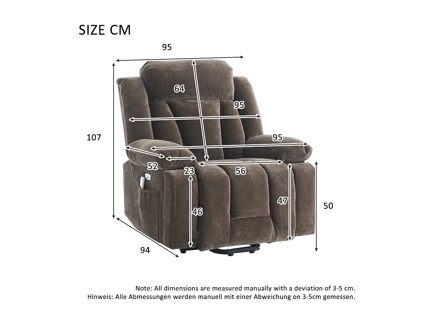 Poltrona massaggiante elettrica regolabile 95x94x107cm - Funzioni massaggio e riscaldamento - Tasche laterali - Portabicchieri e porte USB - Marrone