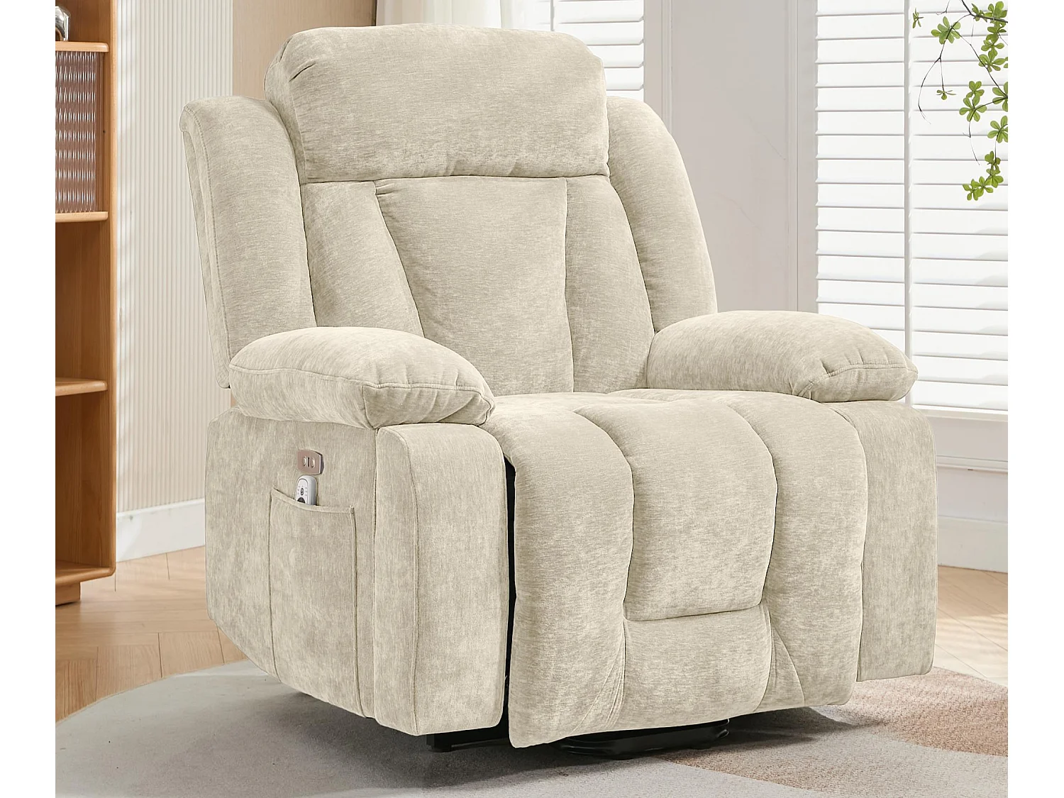 Poltrona massaggio elettrica regolabile 95x94x107cm - Funzioni massaggio e riscaldamento - Tasche laterali - Portabicchieri e porte USB - Beige