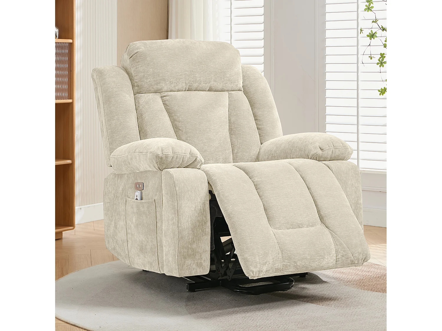 Poltrona massaggio elettrica regolabile 95x94x107cm - Funzioni massaggio e riscaldamento - Tasche laterali - Portabicchieri e porte USB - Beige