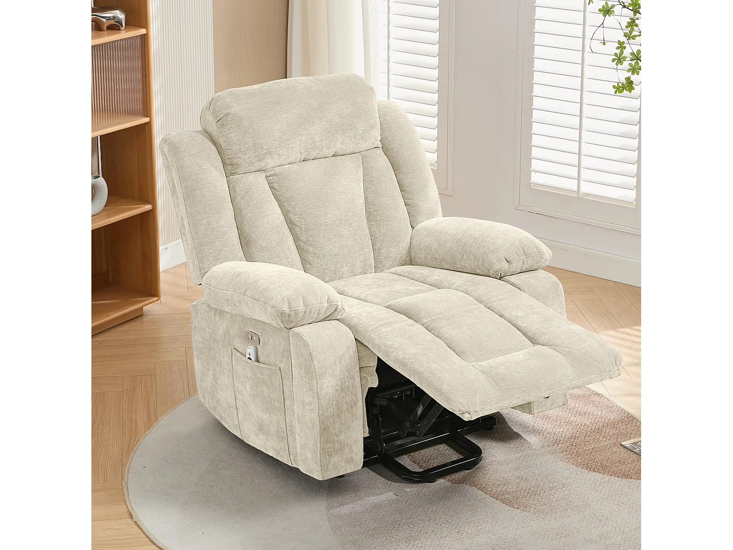 Poltrona massaggio elettrica regolabile 95x94x107cm - Funzioni massaggio e riscaldamento - Tasche laterali - Portabicchieri e porte USB - Beige