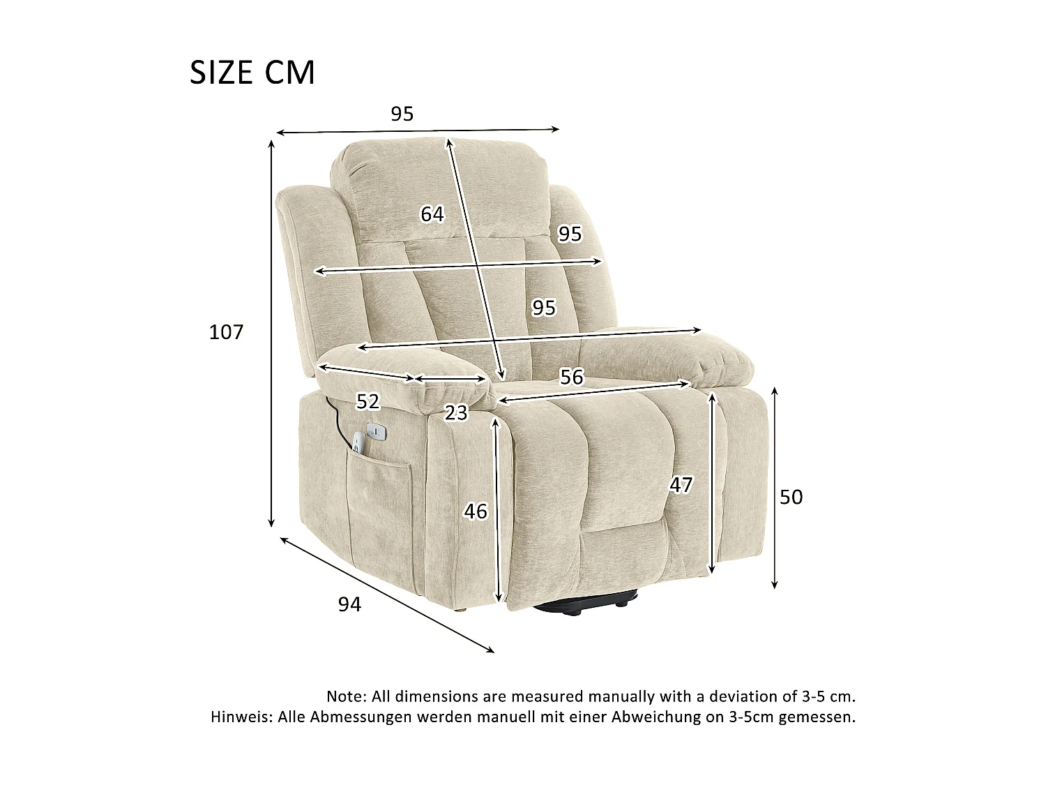 Poltrona massaggio elettrica regolabile 95x94x107cm - Funzioni massaggio e riscaldamento - Tasche laterali - Portabicchieri e porte USB - Beige