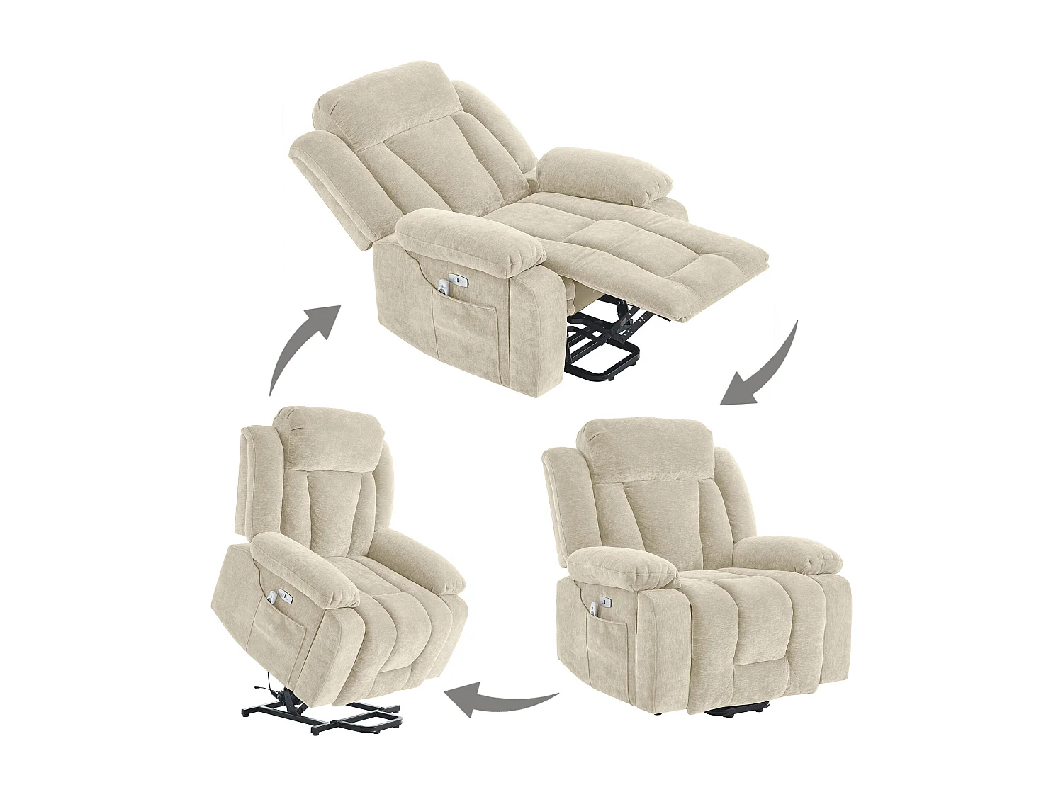 Poltrona massaggio elettrica regolabile 95x94x107cm - Funzioni massaggio e riscaldamento - Tasche laterali - Portabicchieri e porte USB - Beige