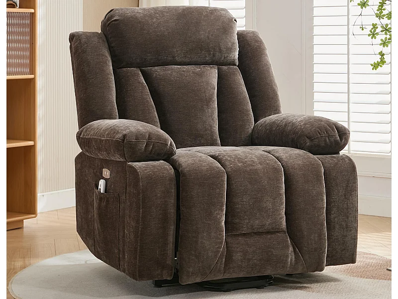 Poltrona massaggiante elettrica regolabile 95x94x107cm - Funzioni massaggio e riscaldamento - Tasche laterali - Portabicchieri e porte USB - Marrone