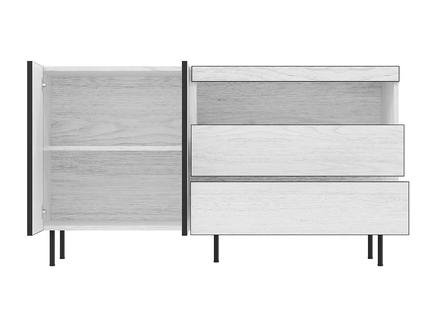 Buffet moderne 140x42x77 cm - 2 portes et 2 tiroirs - Étagères ouvertes - Meuble de rangement - Blanc
