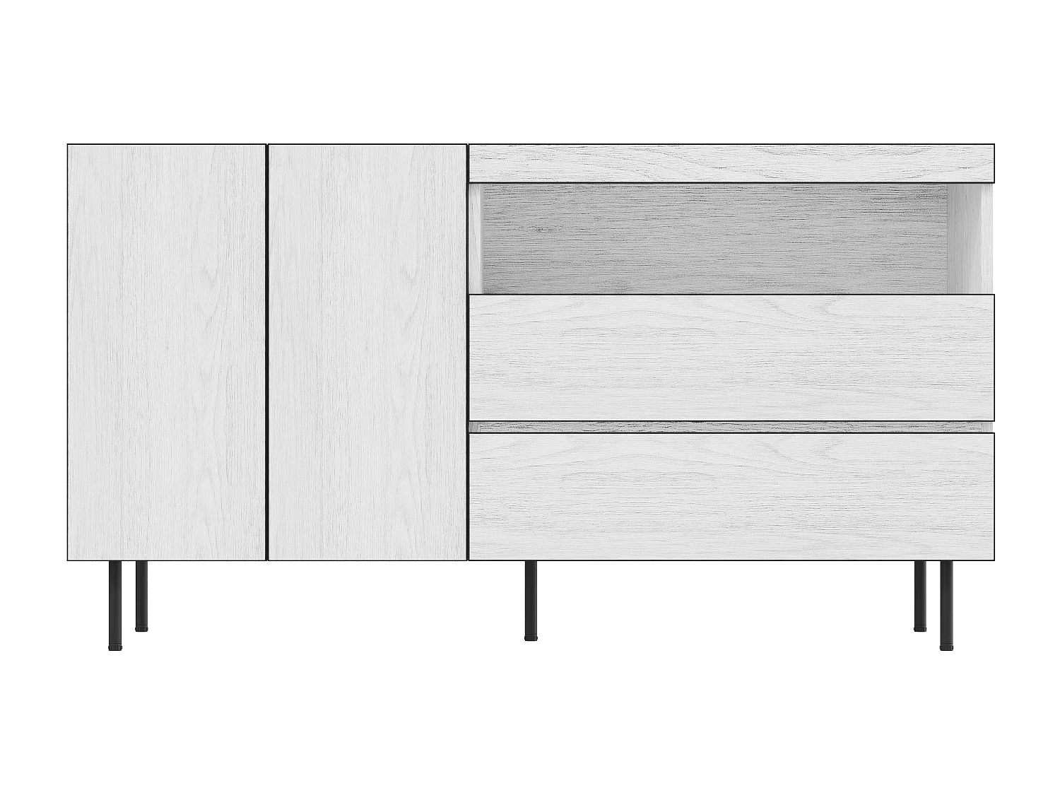 Buffet moderne 140x42x77 cm - 2 portes et 2 tiroirs - Étagères ouvertes - Meuble de rangement - Blanc