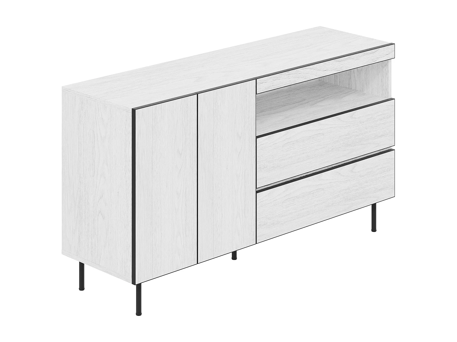 Buffet moderne 140x42x77 cm - 2 portes et 2 tiroirs - Étagères ouvertes - Meuble de rangement - Blanc