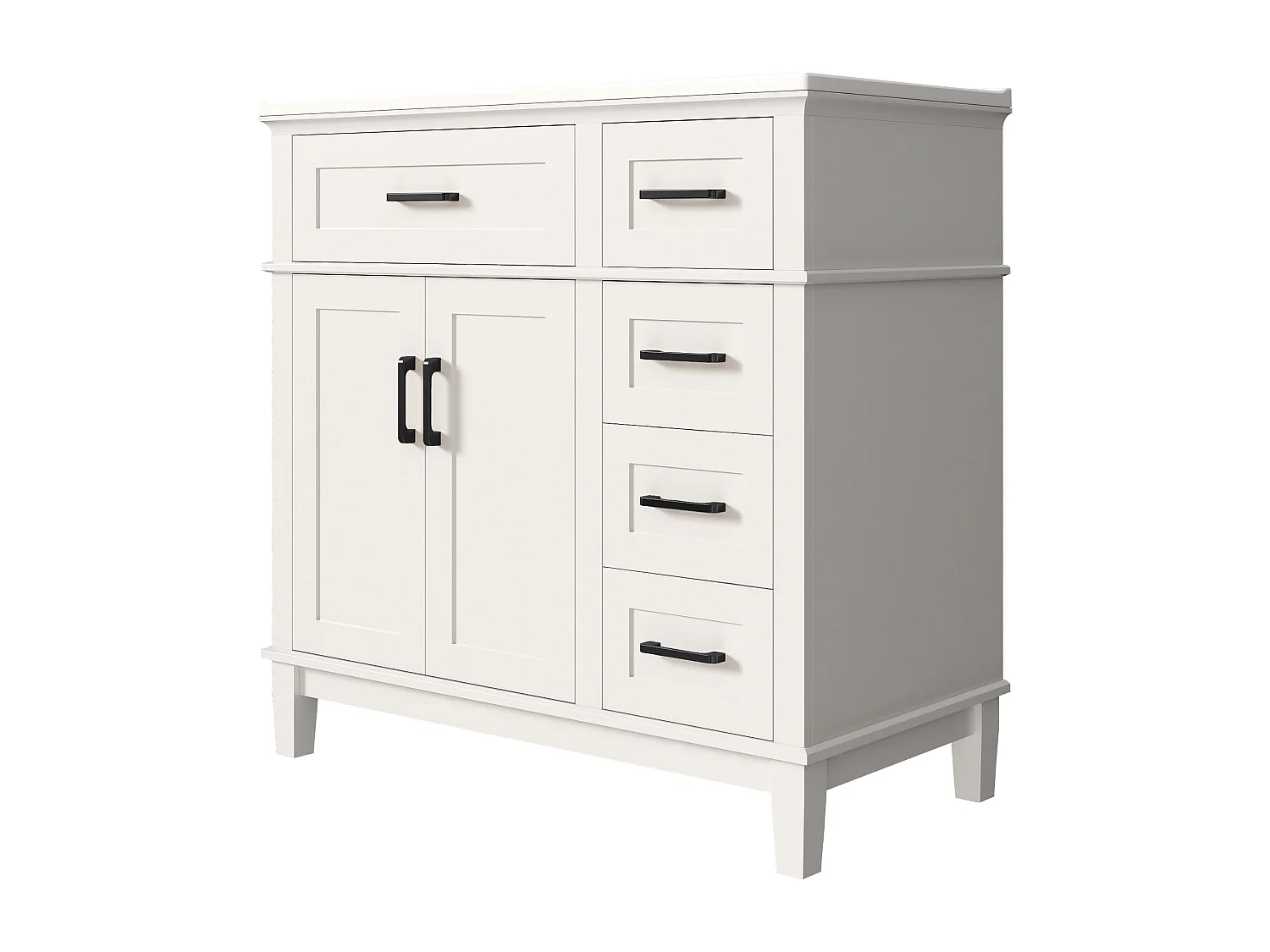 Mueble de baño con lavabo de cerámica 90x46x87 cm - 4 cajones y 3 puertas - Blanco