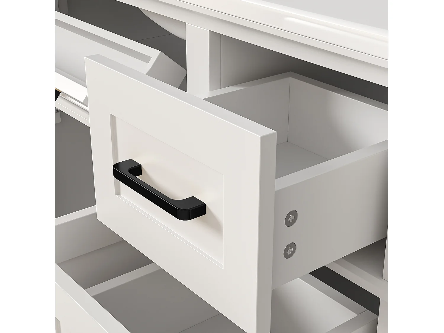 Mueble de baño con lavabo de cerámica 90x46x87 cm - 4 cajones y 3 puertas - Blanco