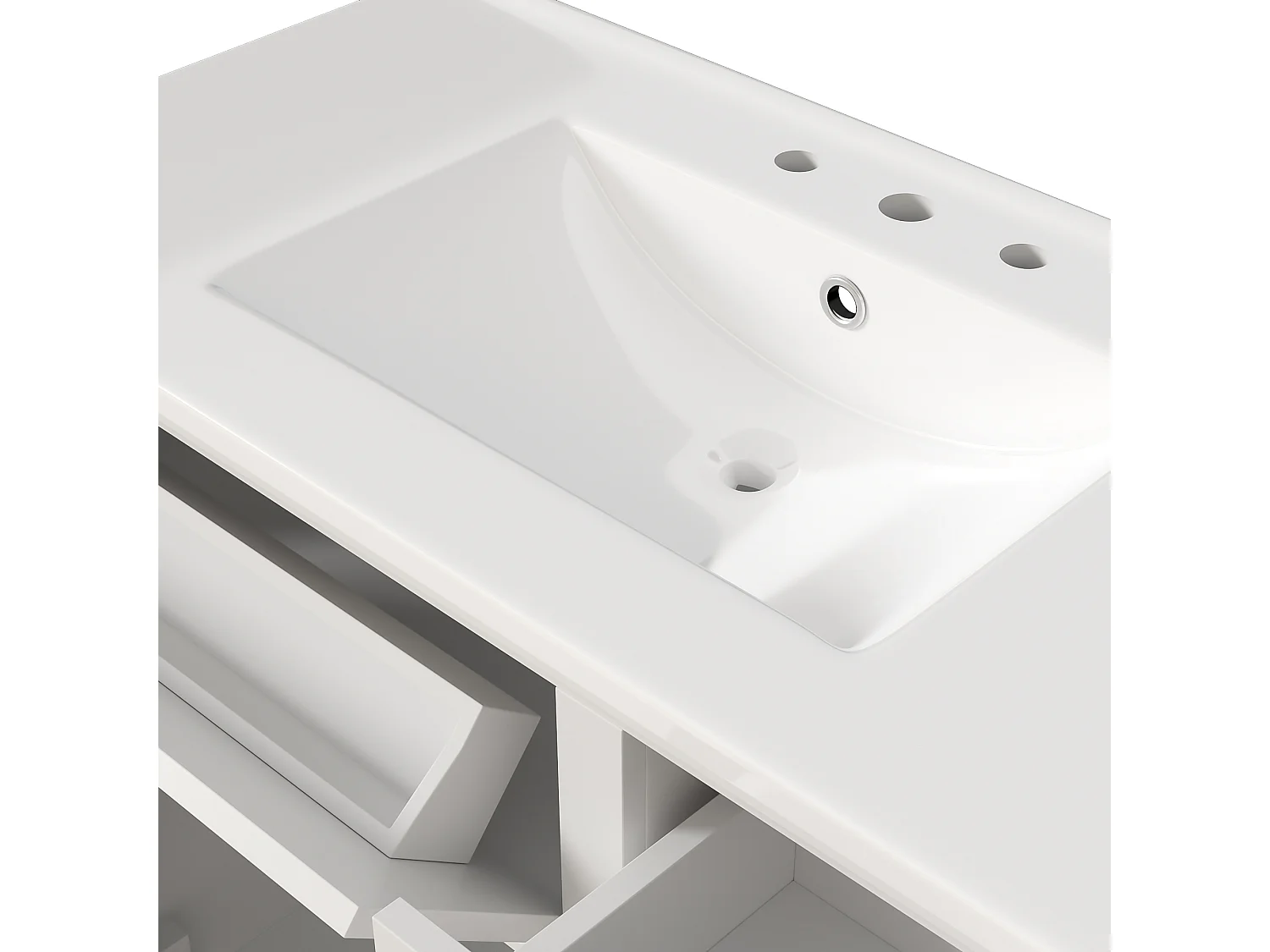 Mueble de baño con lavabo de cerámica 90x46x87 cm - 4 cajones y 3 puertas - Blanco