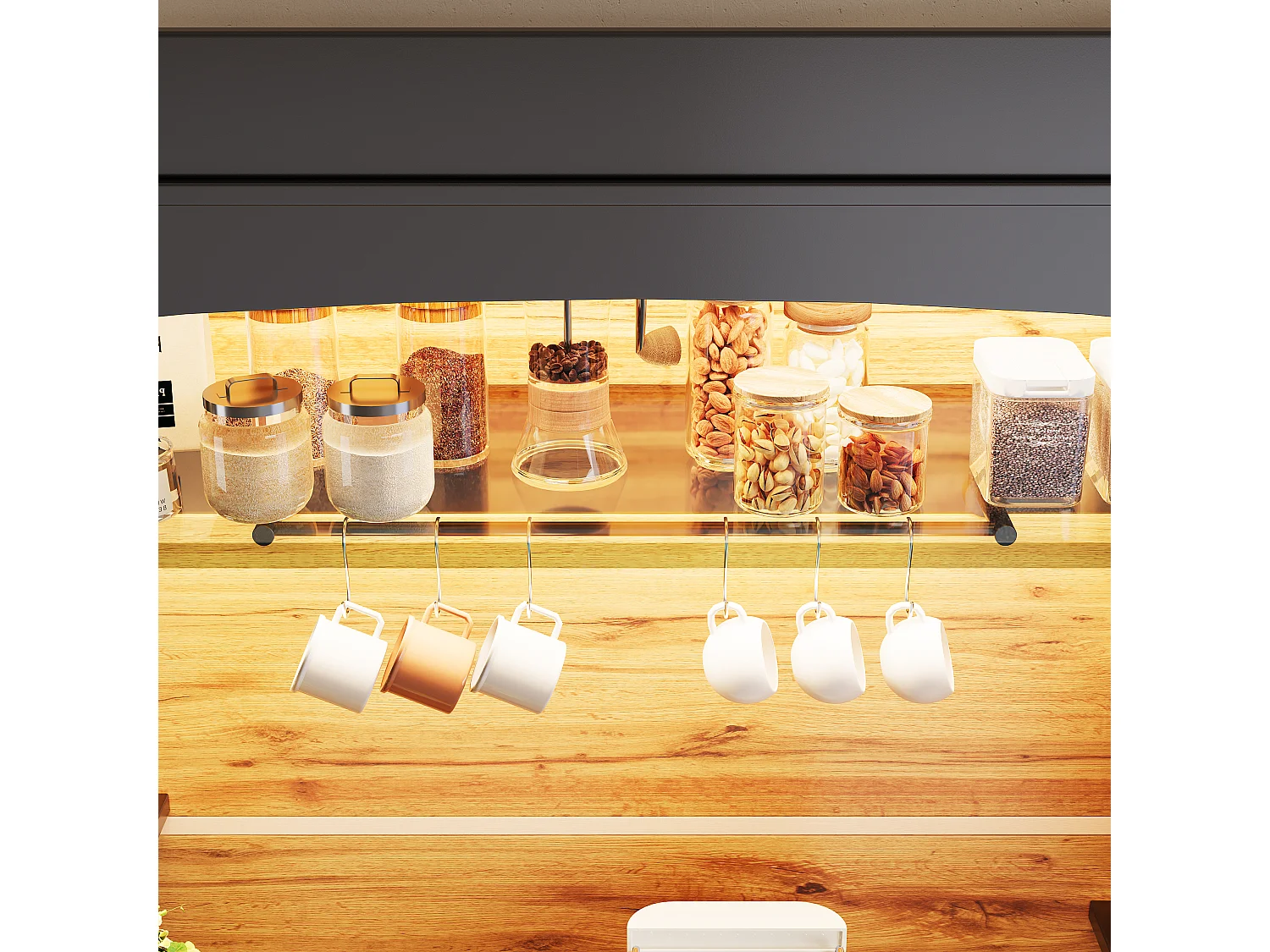 Meuble de cuisine, buffet de cuisine 107x43x184 cm - avec éclairage LED - étagère ouverte - noir