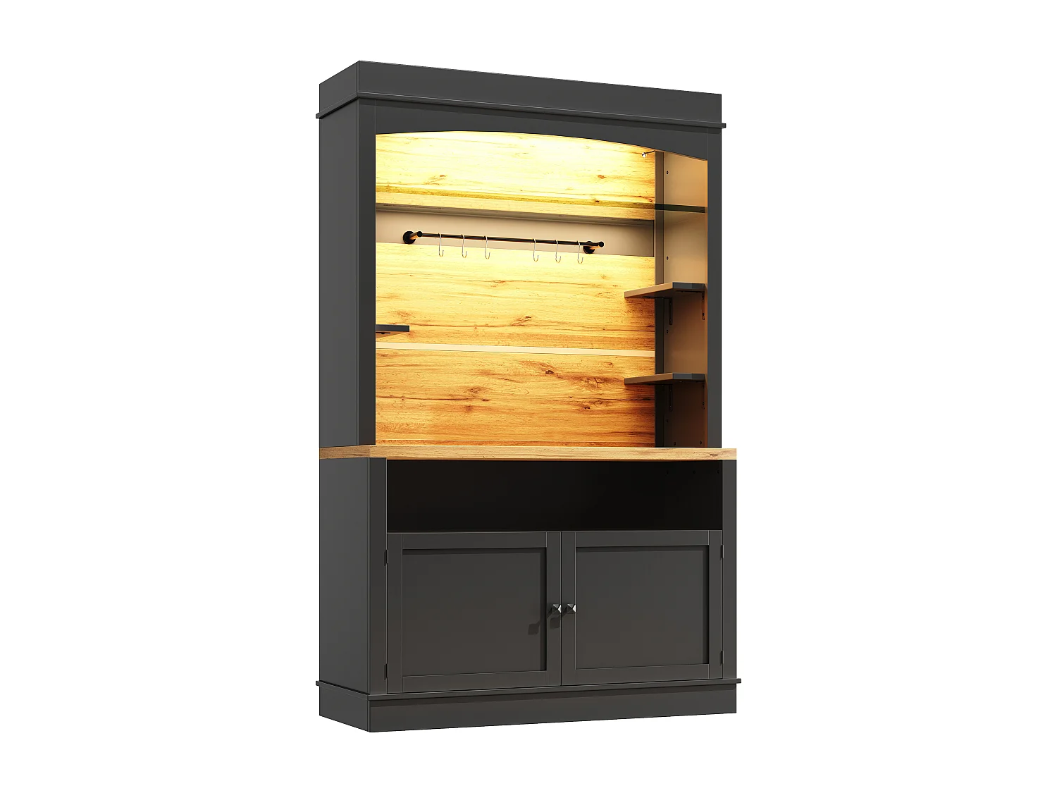 Meuble de cuisine, buffet de cuisine 107x43x184 cm - avec éclairage LED - étagère ouverte - noir