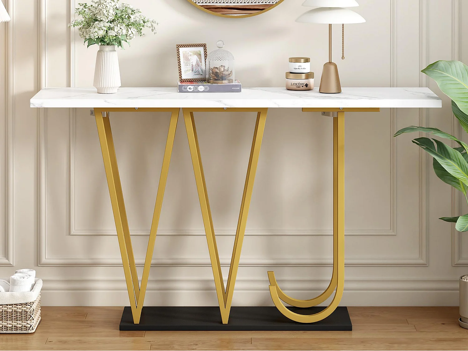 Konsoletisch im modernen Stil 120x29,5x80 cm - für Wohnzimmer oder Flur - Gestell und Füße aus Metall - Weiß