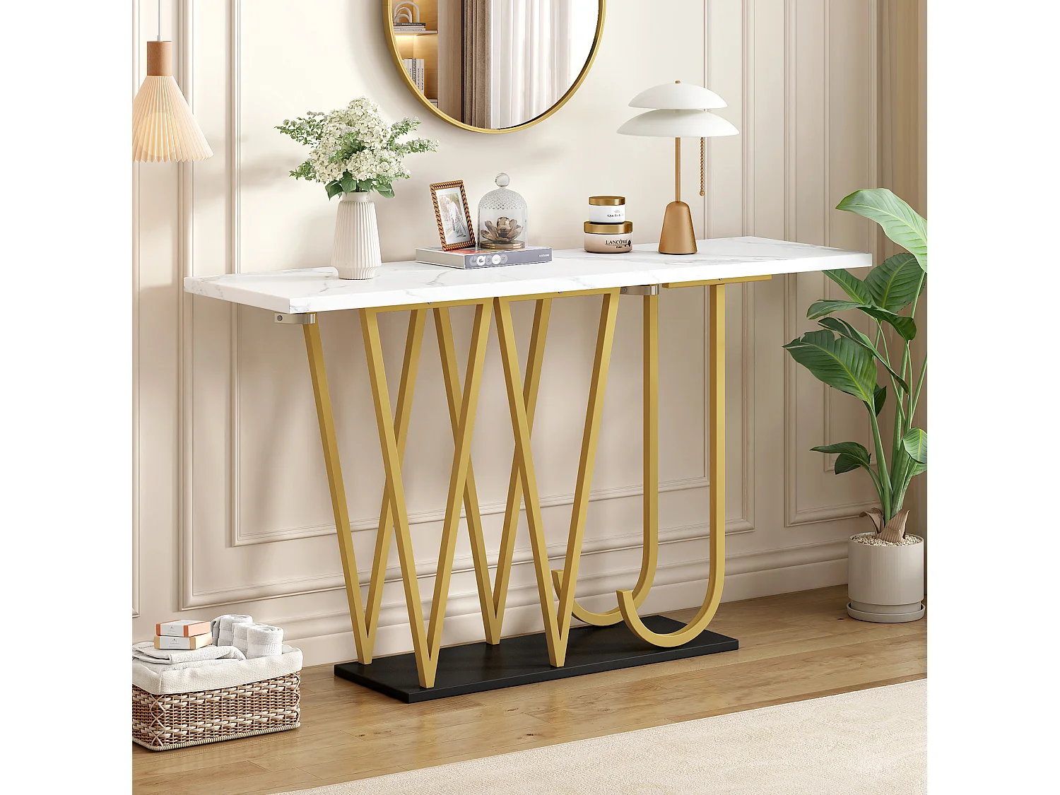 Konsoletisch im modernen Stil 120x29,5x80 cm - für Wohnzimmer oder Flur - Gestell und Füße aus Metall - Weiß