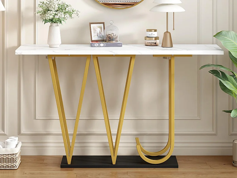 Konsoletisch im modernen Stil 120x29,5x80 cm - für Wohnzimmer oder Flur - Gestell und Füße aus Metall - Weiß