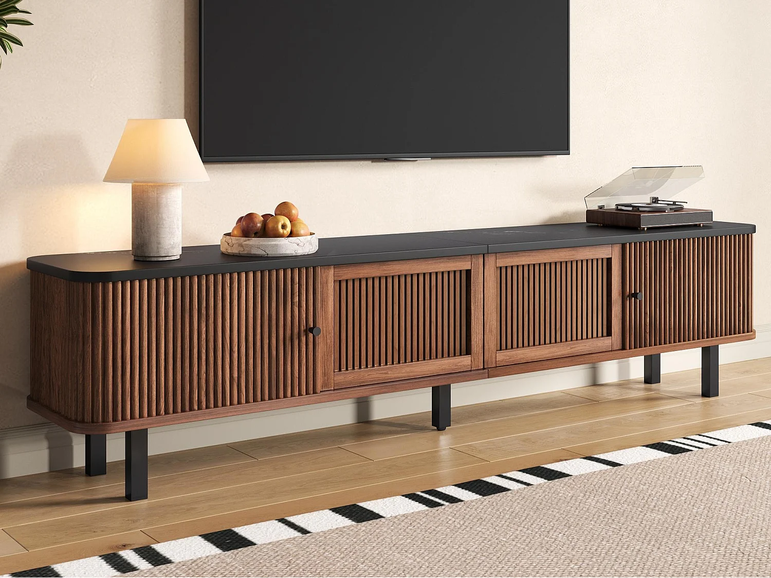 Moderner TV-Schrank 190x35x45 cm - 2 Schiebetüren und 2 Gittertüren - Braun