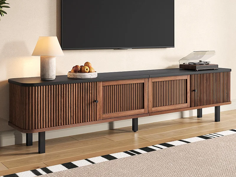 Moderner TV-Schrank 190x35x45 cm - 2 Schiebetüren und 2 Gittertüren - Braun