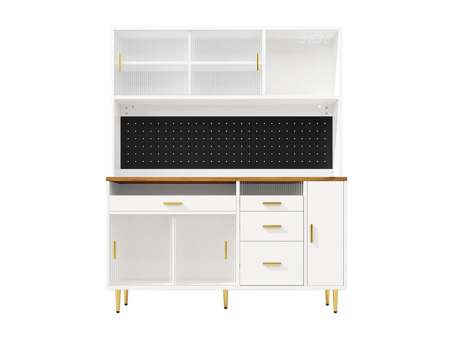 Keuken buffet 145x39x171 cm - 4 glazen deuren - 4 lades - wijnvak - met LED-verlichting - wit