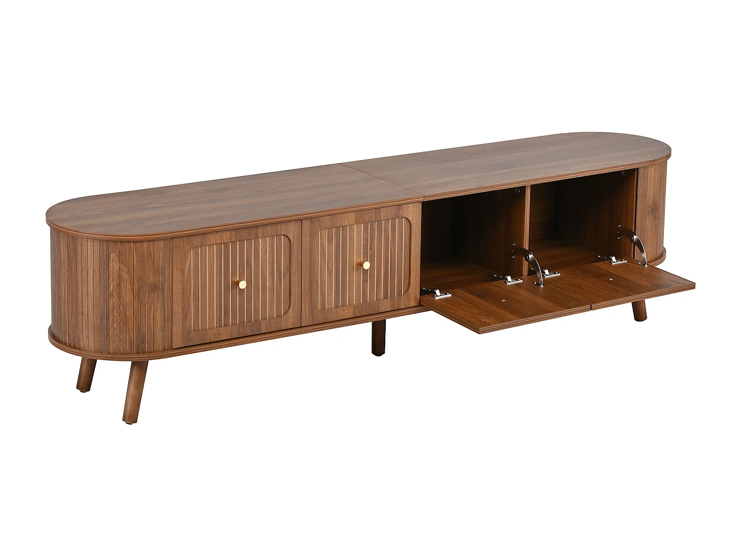 Moderner TV-Schrank 180x38x47 cm - 4 Türen - vergoldete Griffe - Holzfüße - braun