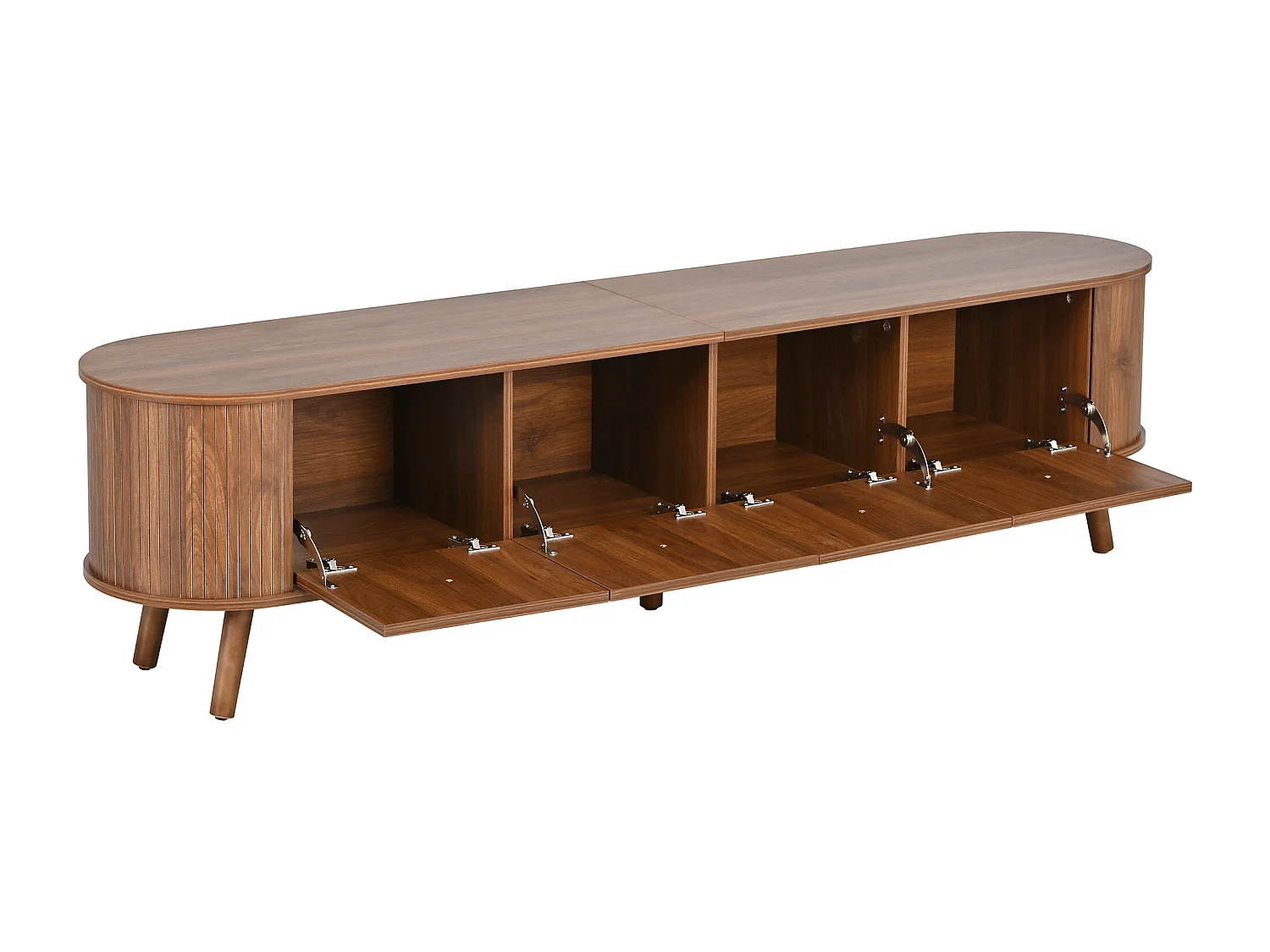Moderner TV-Schrank 180x38x47 cm - 4 Türen - vergoldete Griffe - Holzfüße - braun