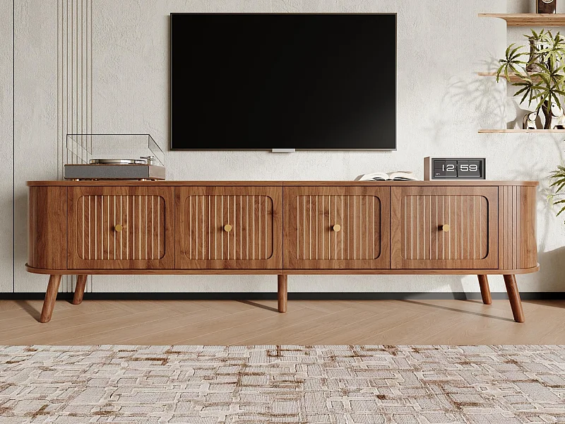 Moderner TV-Schrank 180x38x47 cm - 4 Türen - vergoldete Griffe - Holzfüße - braun