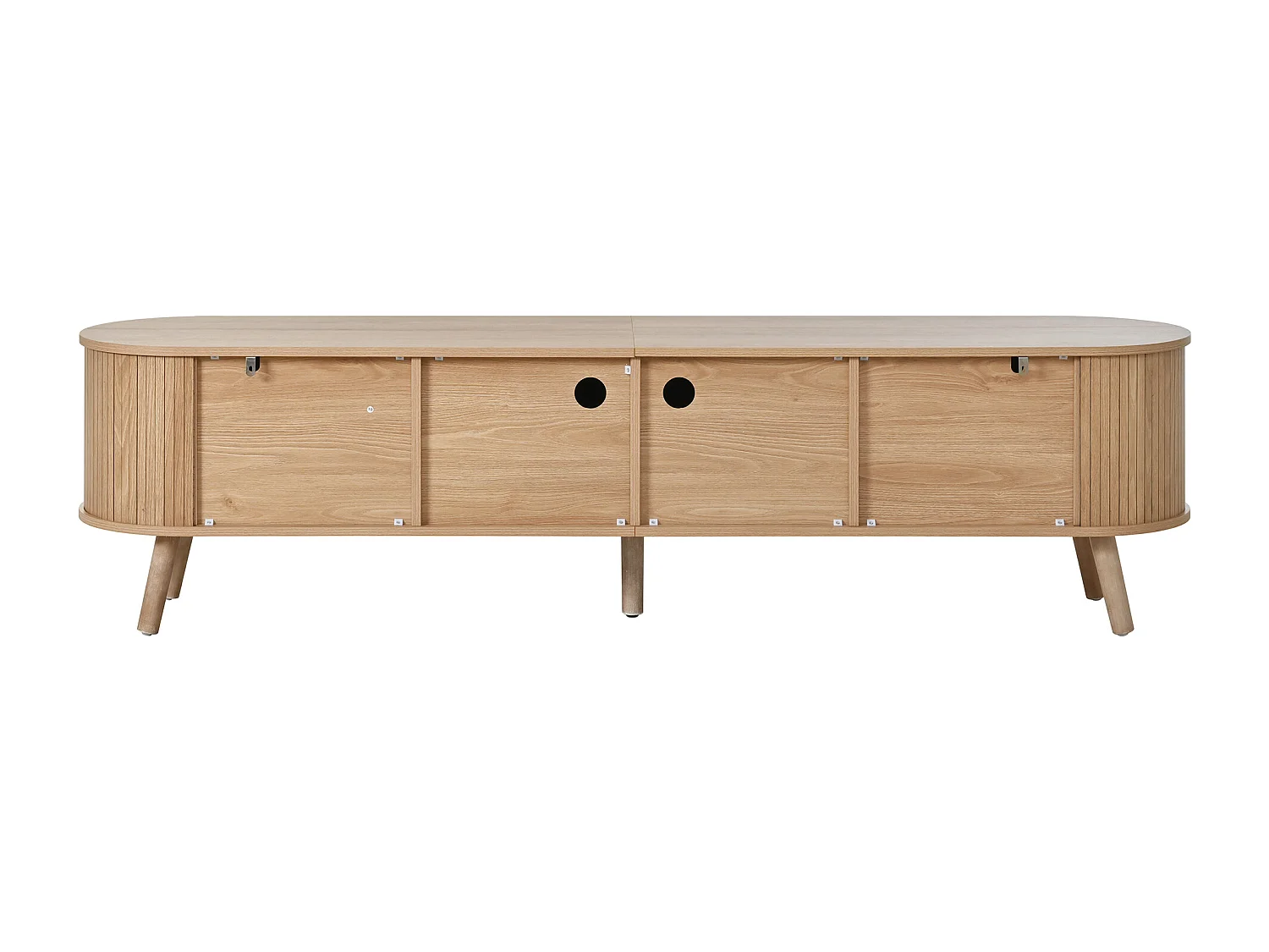Moderner TV-Schrank 180x38x47 cm - 4 Türen - vergoldete Griffe - Holzfüße - natur