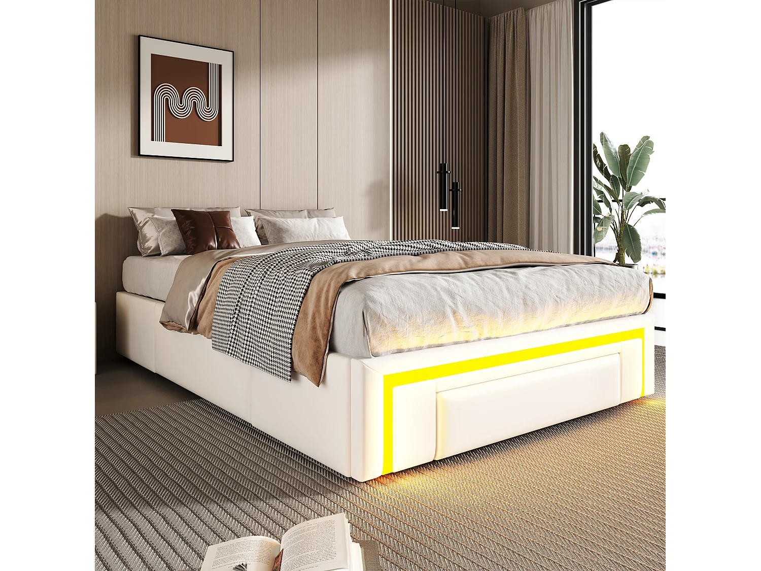 Einzelbett 90x200 cm - mit 2 Schubladen - ohne Kopfteil - mit LED-Beleuchtung - weiß​ (Matratze nicht inbegriffen)