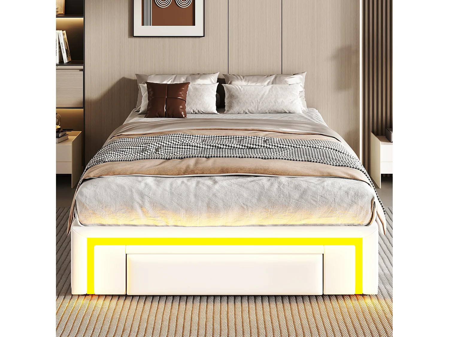 Einzelbett 90x200 cm - mit 2 Schubladen - ohne Kopfteil - mit LED-Beleuchtung - weiß​ (Matratze nicht inbegriffen)