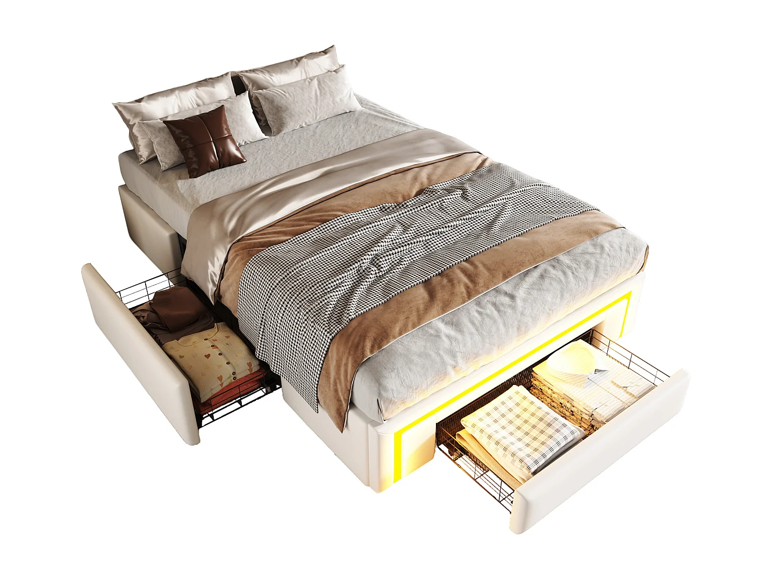 Einzelbett 90x200 cm - mit 2 Schubladen - ohne Kopfteil - mit LED-Beleuchtung - weiß​ (Matratze nicht inbegriffen)