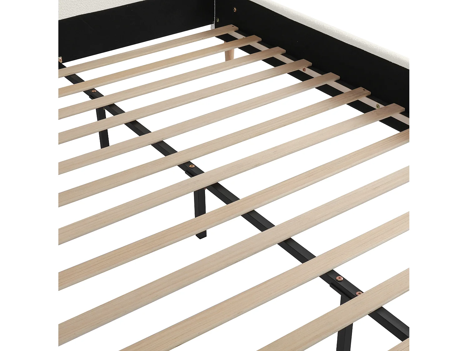 Lit capitonné 140x190 cm - Pieds en bois d'hévéa - avec sommier à lattes - Tissu bouclé - Blanc (sans matelas)