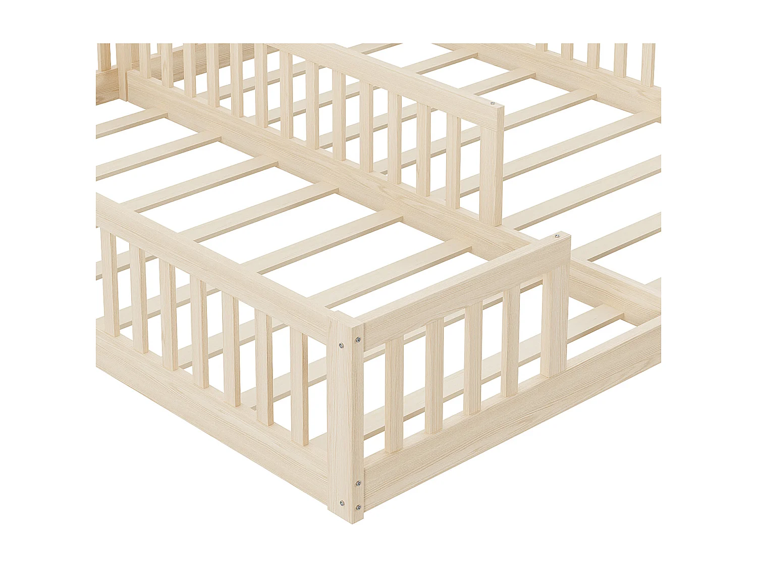 Łóżko dziecięce 90x200 cm - z barierkami bezpieczeństwa - z stelażem lamelowym - z sosny - naturalny​ (materac nie jest wliczony w cenę)