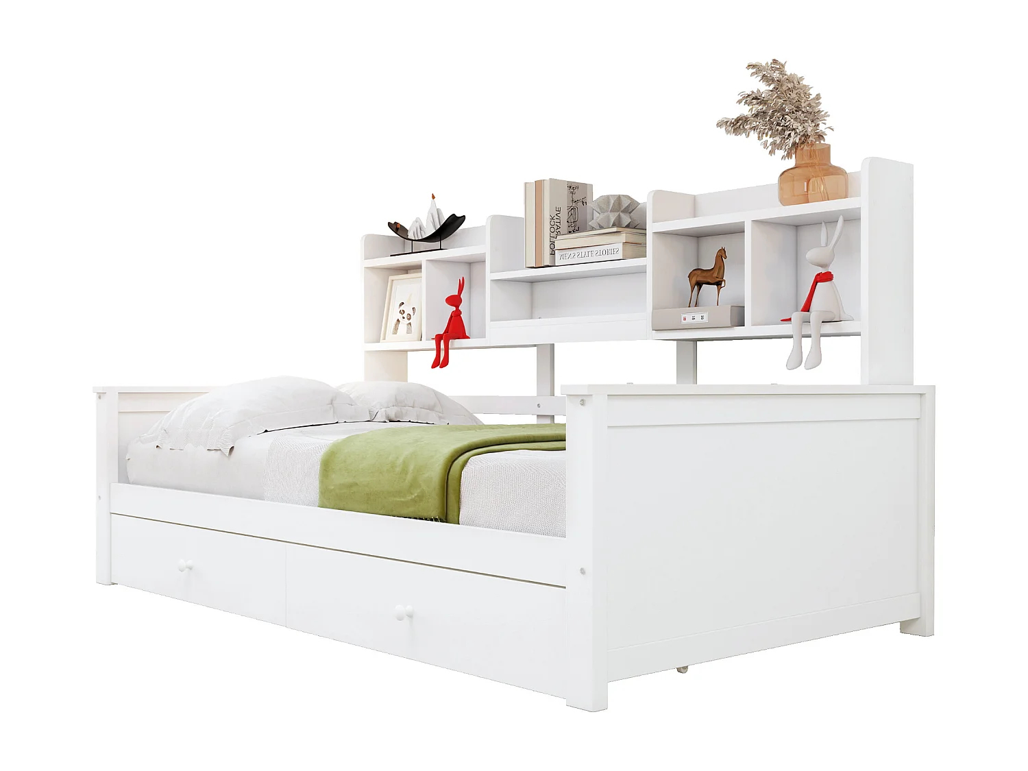 Canapé-lit 90x200 - avec 2 tiroirs - avec étagères - avec sommier à lattes - blanc (matelas non inclus)