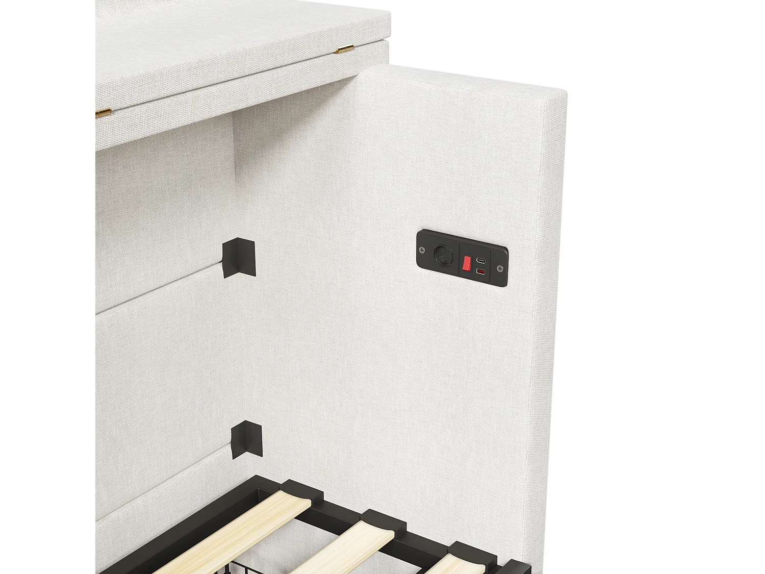 Letto a scomparsa 140x200 cm - 1 cassetto - Scomparto di riporre - Porte USB e Type-C - Bianco​ (materasso non incluso)