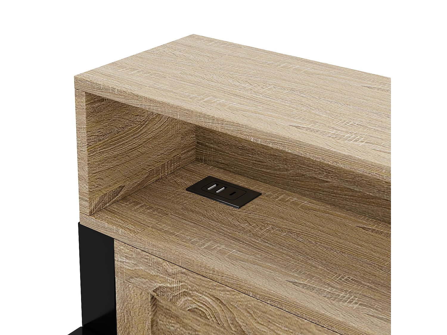 Metall-Schlafsofa 90x200 cm - mit Ausziehbett - 3 Schubladen und 3 Regalen - LED und USB-Anschluss - Schwarz​ (Matratze nicht inbegriffen)