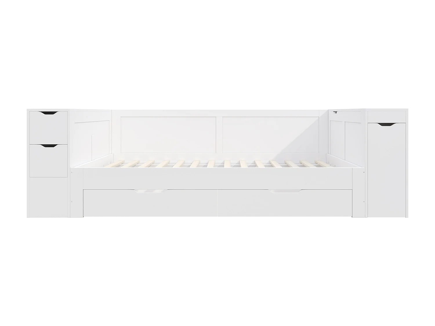 Canapé-lit enfant 90x190 cm - avec tiroirs, étagères et espace de rangement - MDF - Blanc (sans matelas)