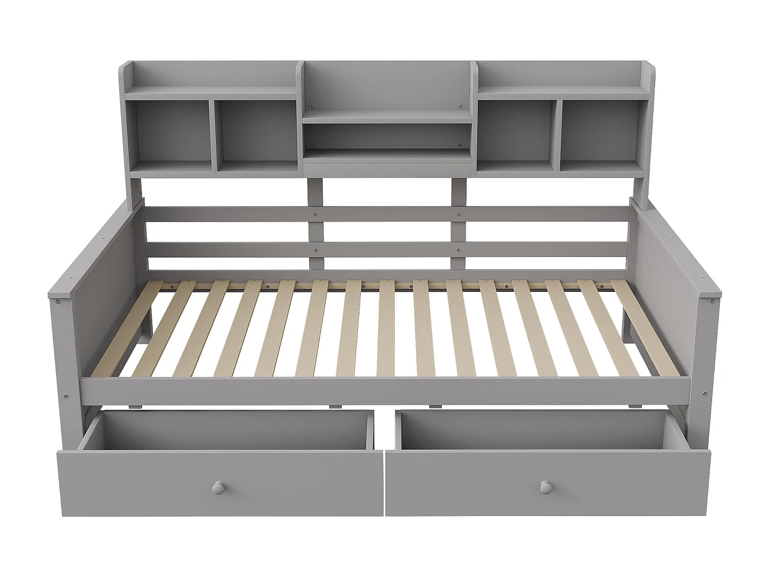 Canapé-lit 90x200 - avec 2 tiroirs - avec étagères - avec sommier à lattes - gris (matelas non inclus)