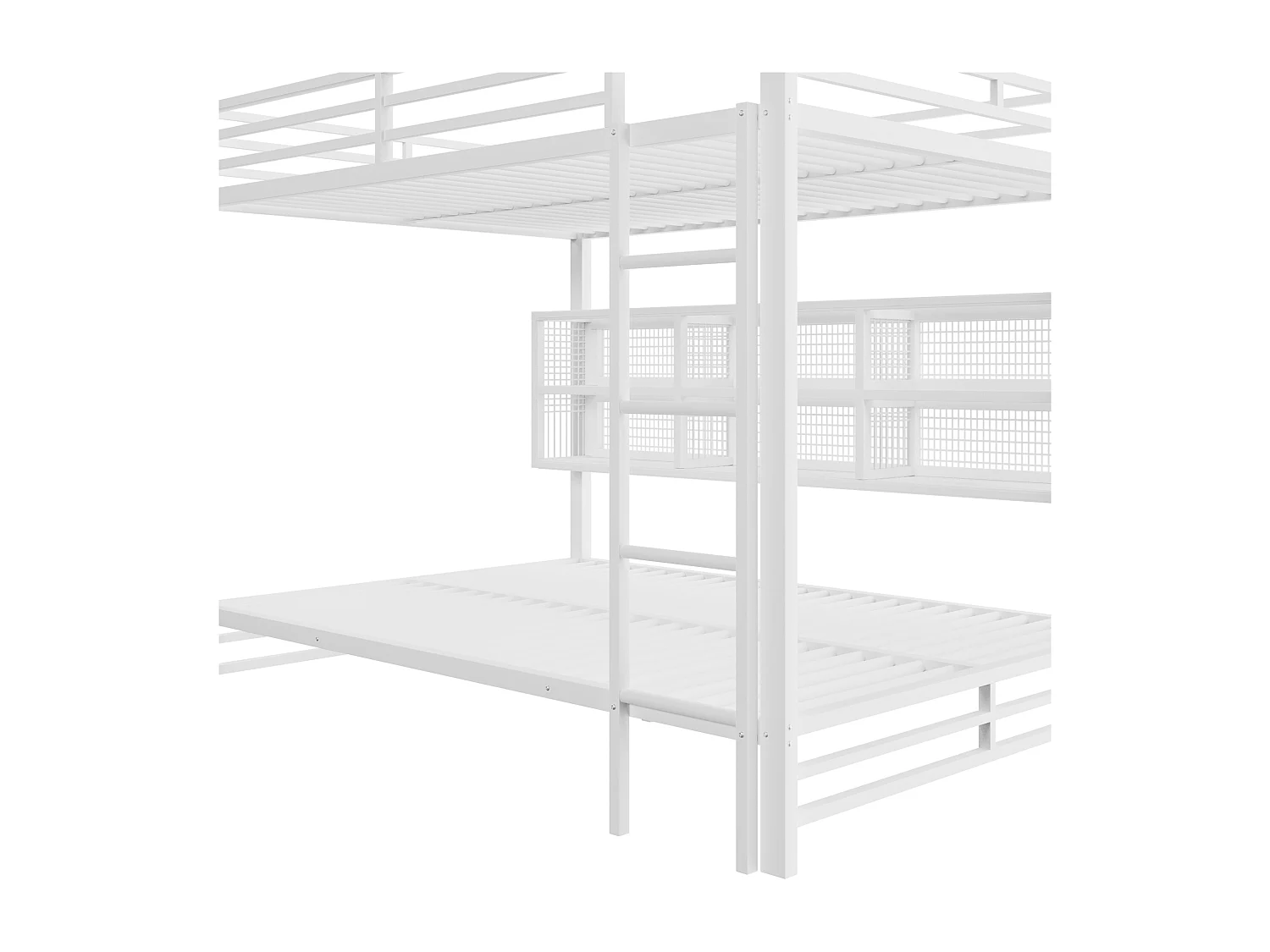 Łóżko piętrowe 140x200 cm - z oświetleniem LED - 6 przegródek do przechowywania - z barierkami bezpieczeństwa - Biały​ (materac nie jest wliczony w cenę)