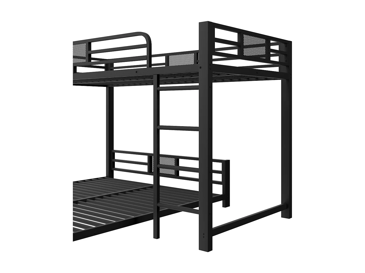 Lit superposé en métal en forme de L - 90x200 cm + 140x200 cm - avec barrières de sécurité et échelle - Métal - Noir (Matelas non inclus)