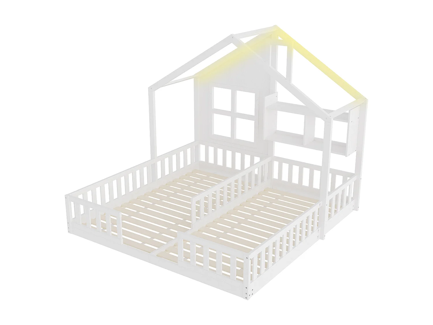 Kinderhuisbed 90 x 200 cm - met LED-verlichting - met veiligheidshekken - met opbergplanken - wit​ (matras niet inbegrepen)