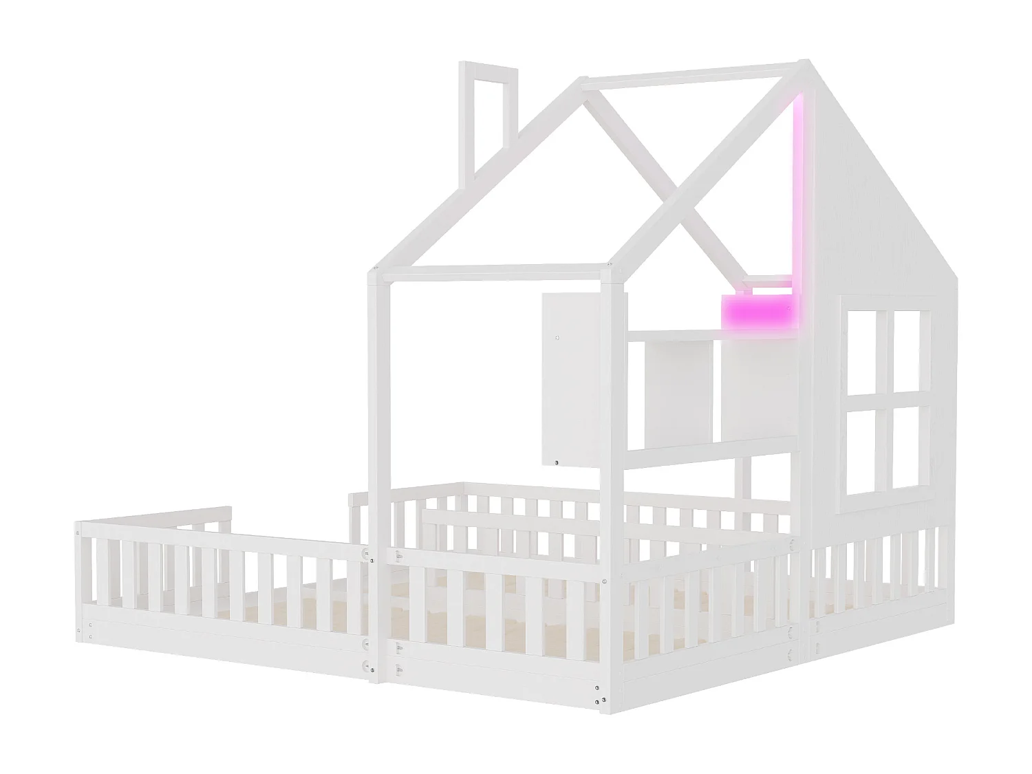 Kinderhuisbed 90 x 200 cm - met LED-verlichting - met veiligheidshekken - met opbergplanken - wit​ (matras niet inbegrepen)